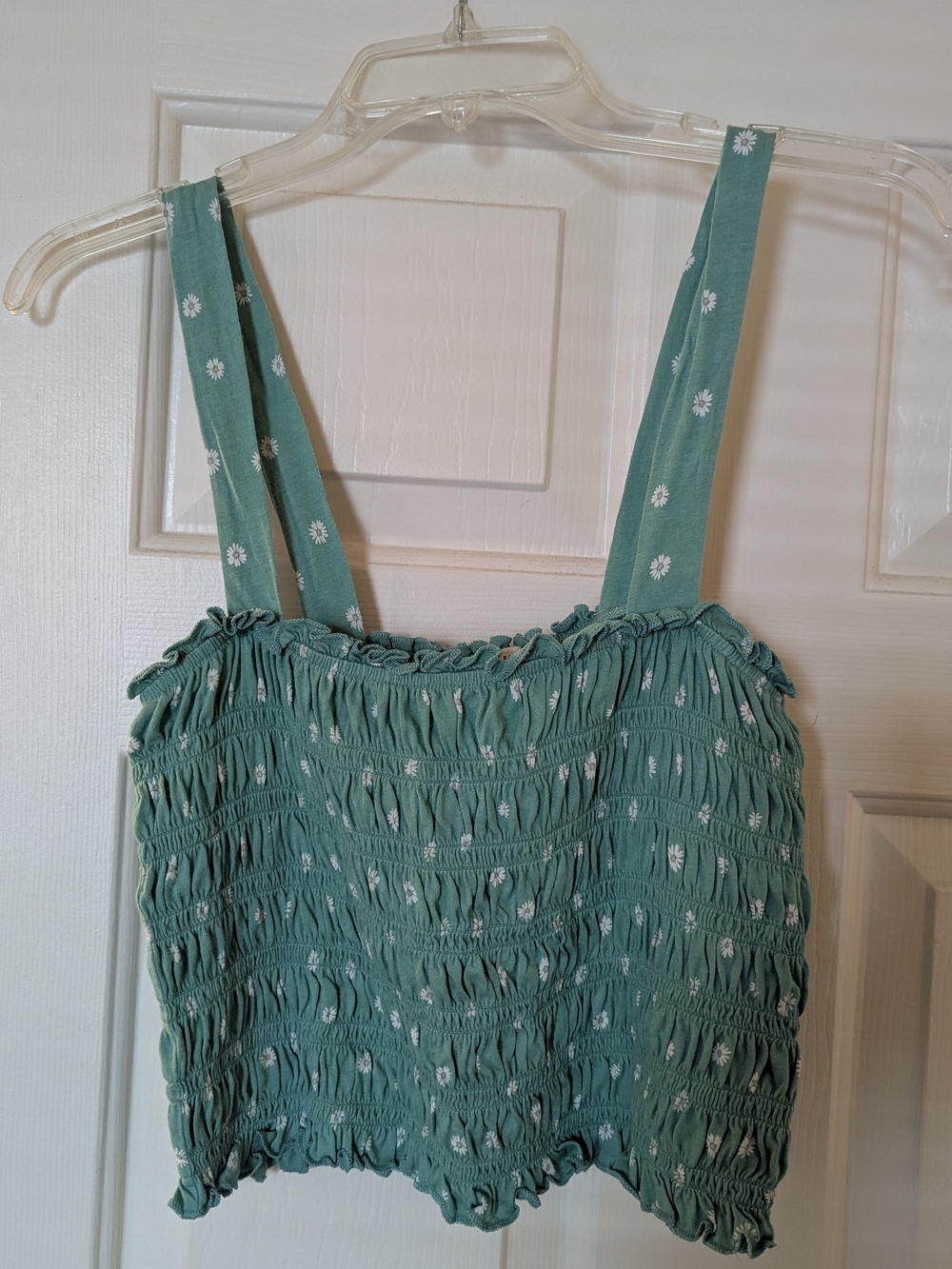American Eagle Outfitters Sage Green Smocked Floral Crop Top
